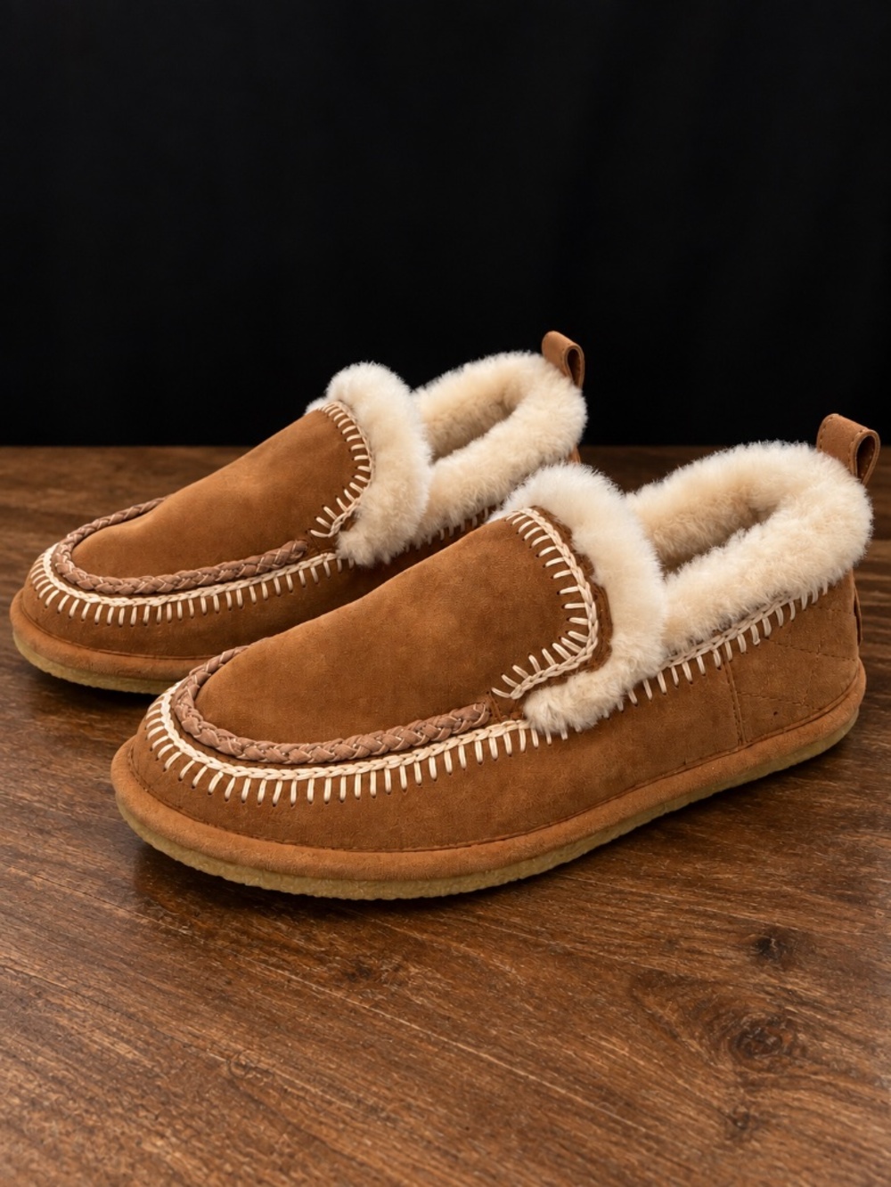 Laidback London Shearling Lined Suede Moccasin Slippers – Size 39